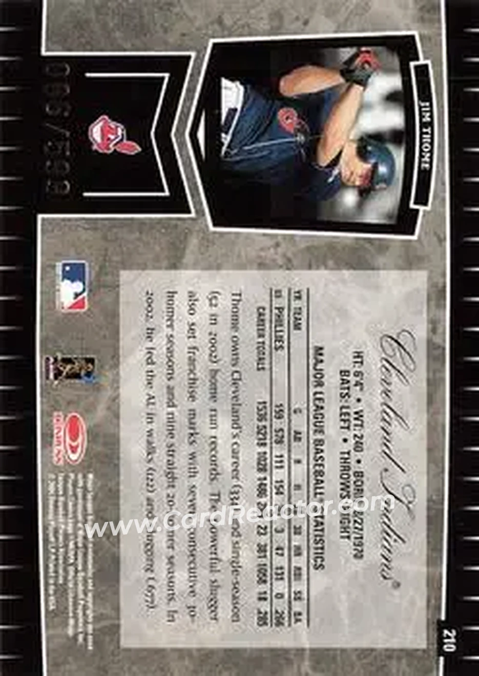2004 Leaf Certified Cuts #210 - Jim Thome - Cleveland Indians - Back