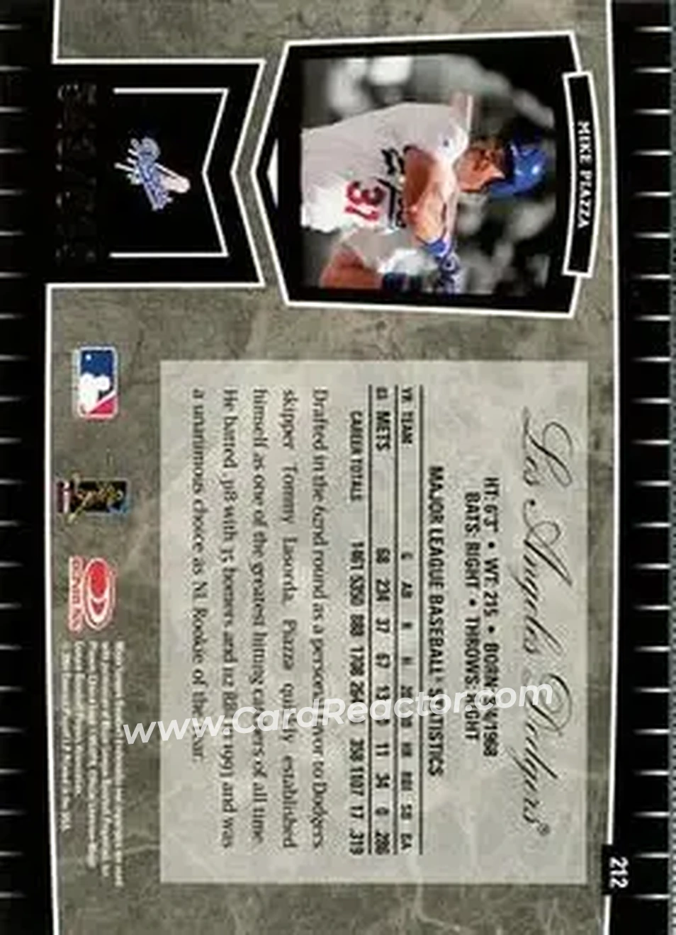 2004 Leaf Certified Cuts #212 - Mike Piazza - Los Angeles Dodgers - Back 2004 Leaf Certified Cuts #212 - Mike Piazza - Los Angeles Dodgers - Back