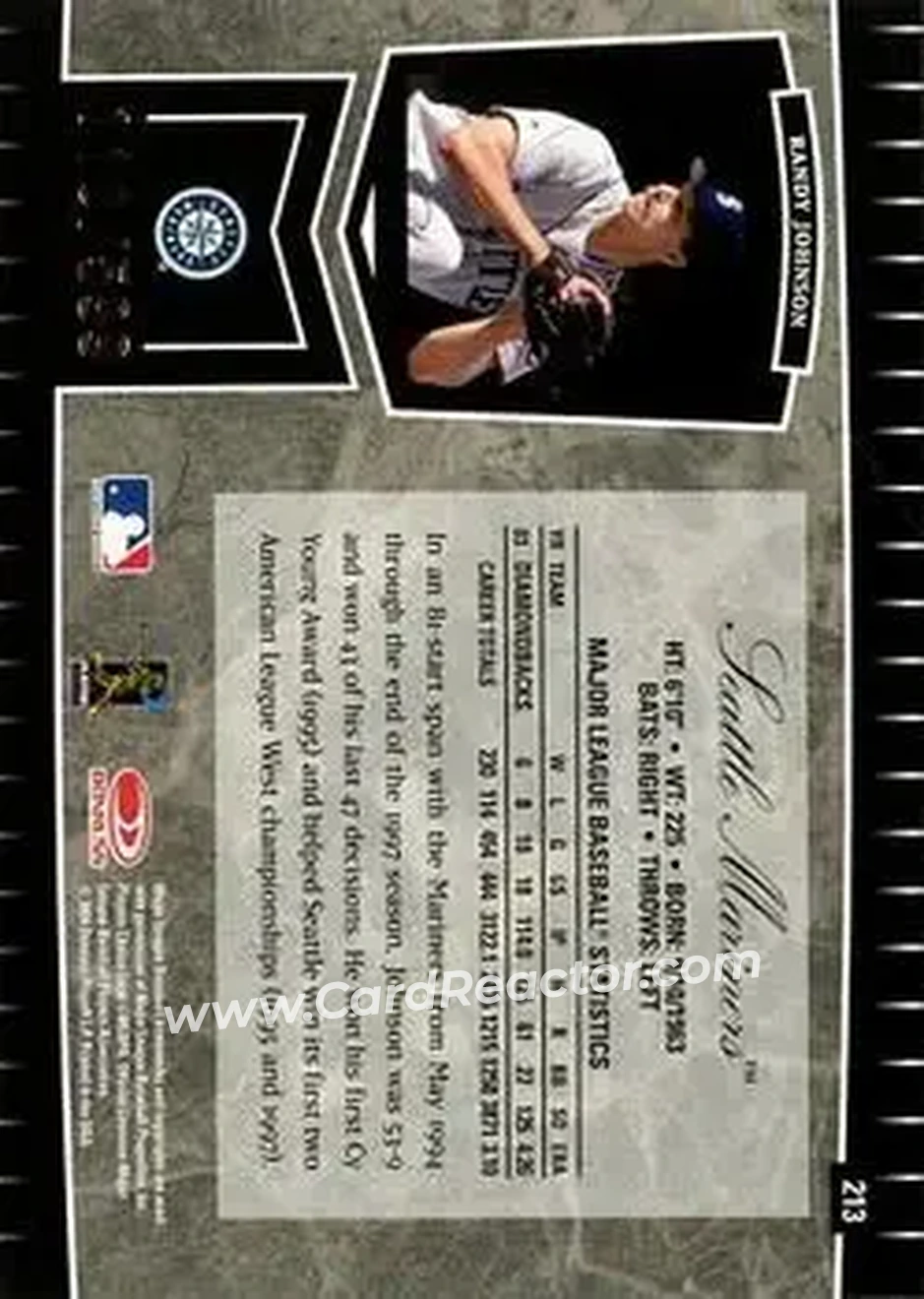 2004 Leaf Certified Cuts #213 - Randy Johnson - Seattle Mariners - Back