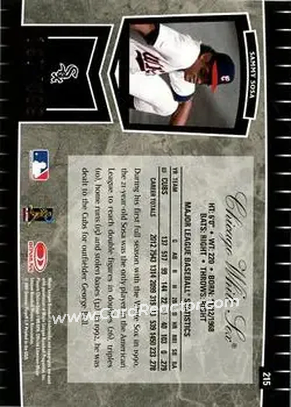 2004 Leaf Certified Cuts #215 - Sammy Sosa - Chicago White Sox - Back