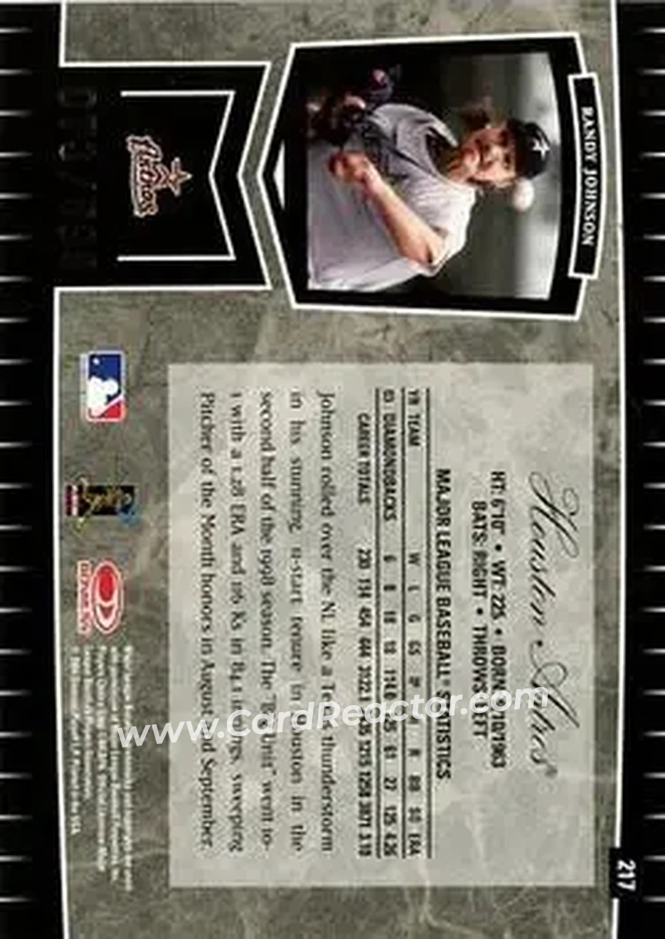 2004 Leaf Certified Cuts #217 - Randy Johnson - Houston Astros - Back