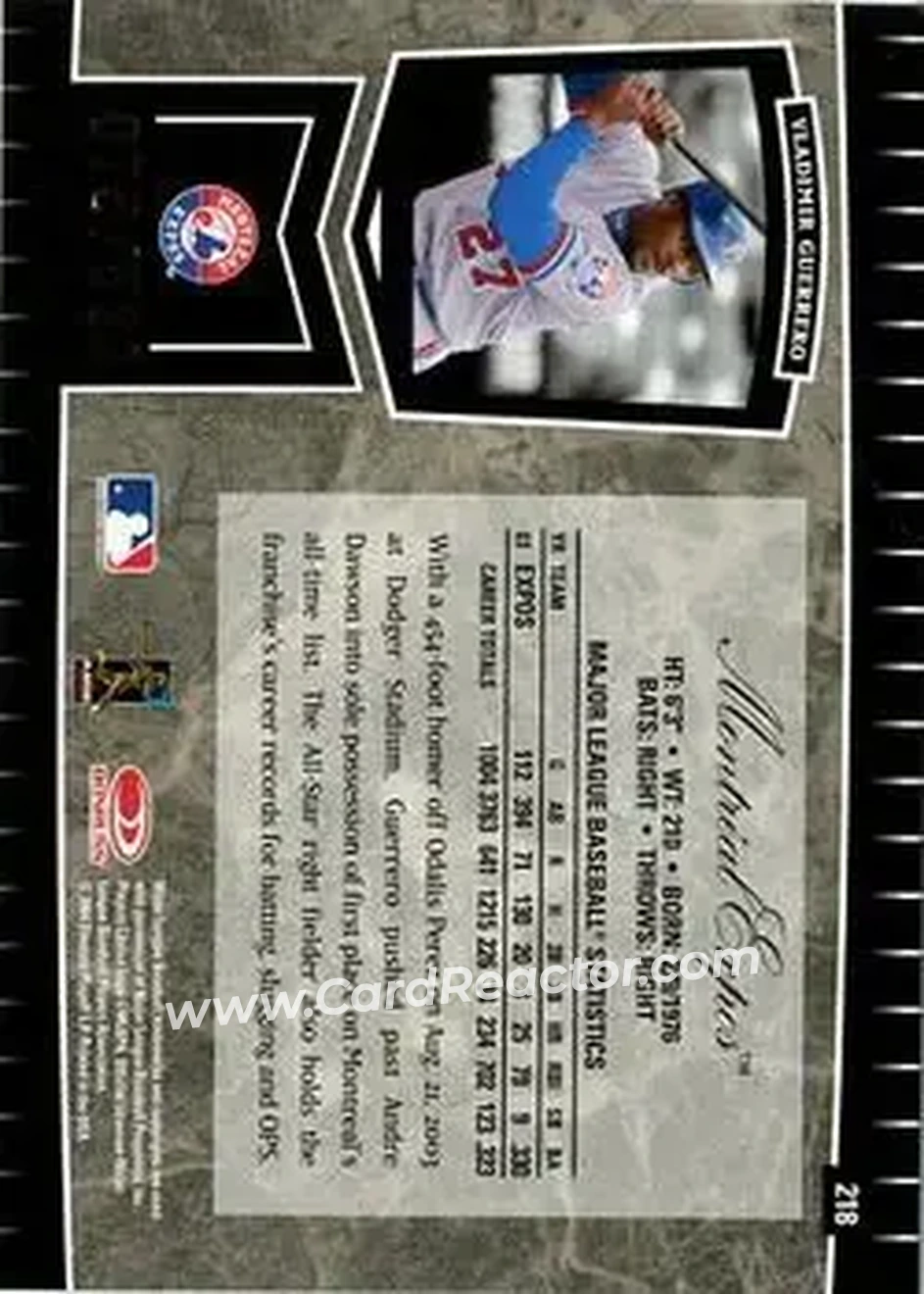 2004 Leaf Certified Cuts #218 - Vladimir Guerrero - Montreal Expos - Back