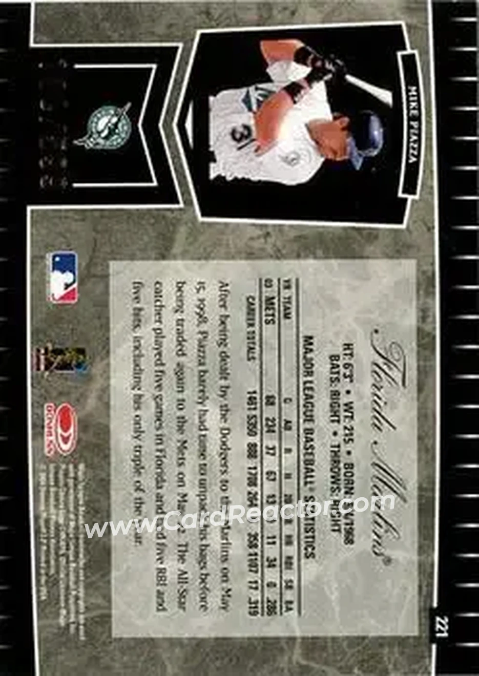2004 Leaf Certified Cuts #221 - Mike Piazza - Florida Marlins - Back
