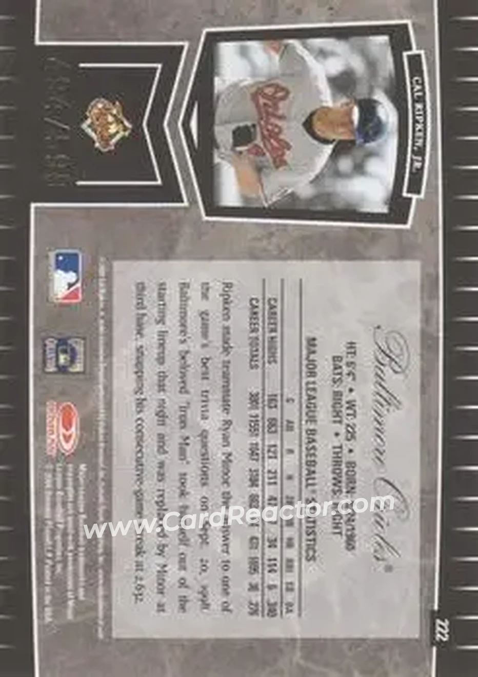 2004 Leaf Certified Cuts #222 - Cal Ripken - Baltimore Orioles - Back
