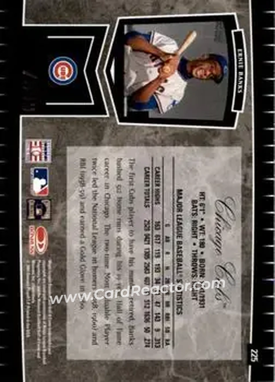2004 Leaf Certified Cuts #225 - Ernie Banks - Chicago Cubs - Back