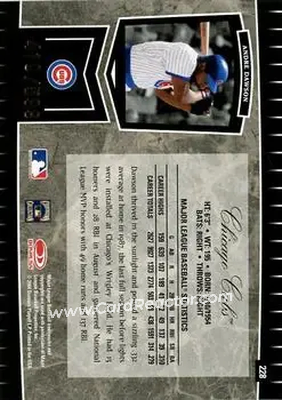 2004 Leaf Certified Cuts #228 - Andre Dawson - Chicago Cubs - Back 2004 Leaf Certified Cuts #228 - Andre Dawson - Chicago Cubs - Back