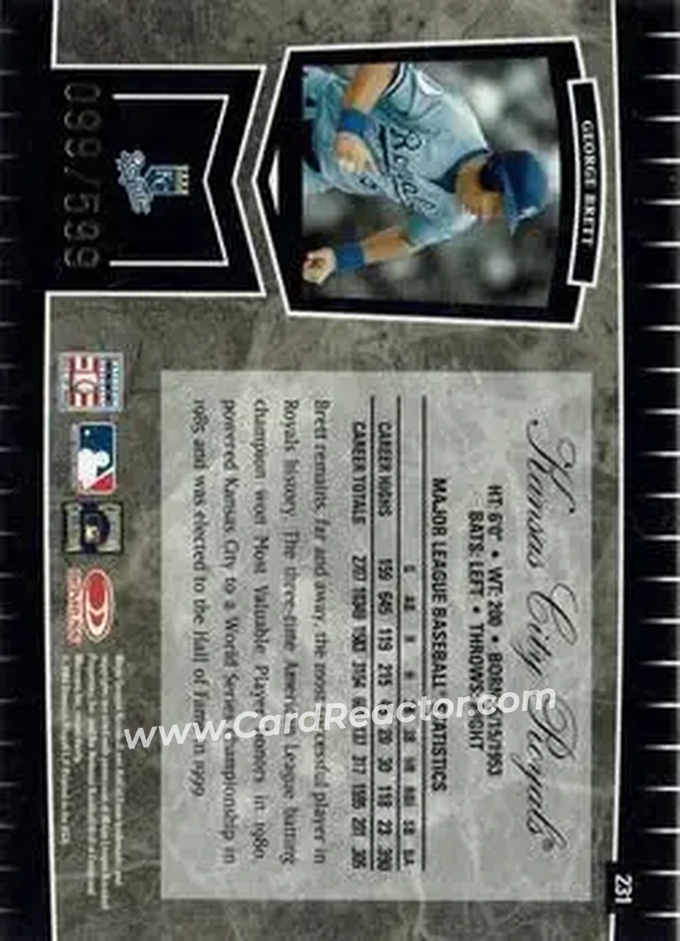2004 Leaf Certified Cuts #231 - George Brett - Kansas City Royals - Back