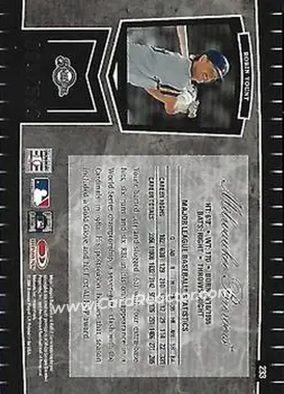 2004 Leaf Certified Cuts #233 - Robin Yount - Milwaukee Brewers - Back