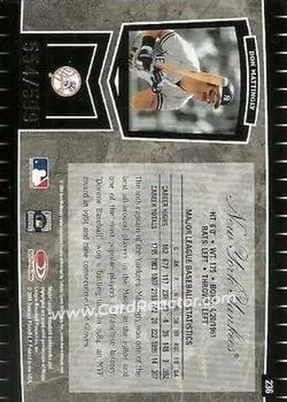 2004 Leaf Certified Cuts #236 - Don Mattingly - New York Yankees - Back