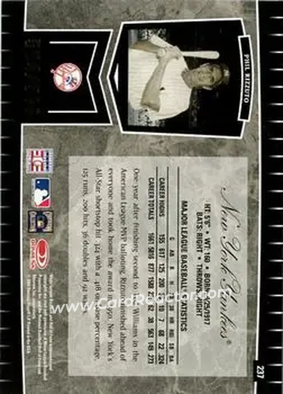 2004 Leaf Certified Cuts #237 - Phil Rizzuto - New York Yankees - Back
