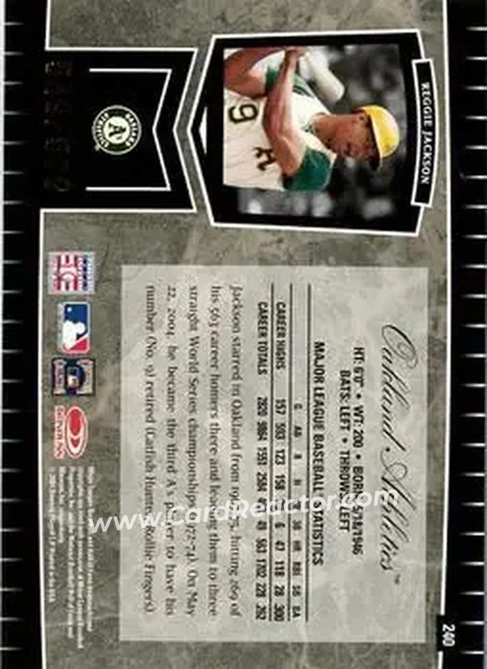 2004 Leaf Certified Cuts #240 - Reggie Jackson (b.1946 OF) - Oakland Athletics - Back