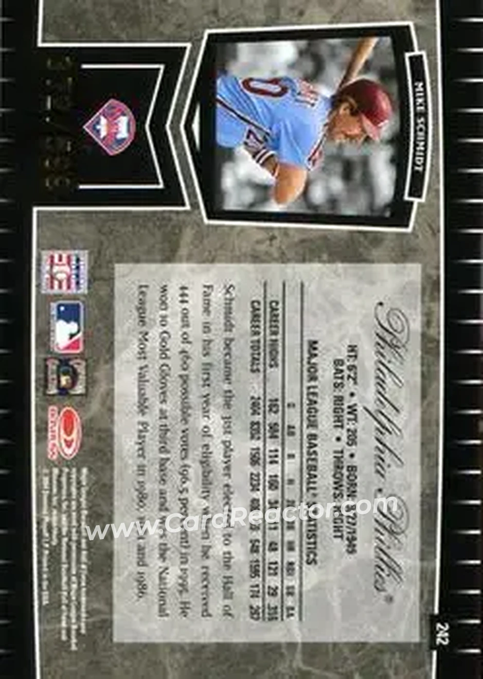 2004 Leaf Certified Cuts #242 - Mike Schmidt - Philadelphia Phillies - Back
