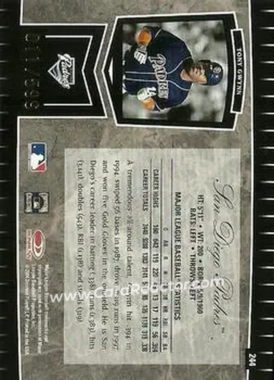2004 Leaf Certified Cuts #244 - Tony Gwynn - San Diego Padres - Back