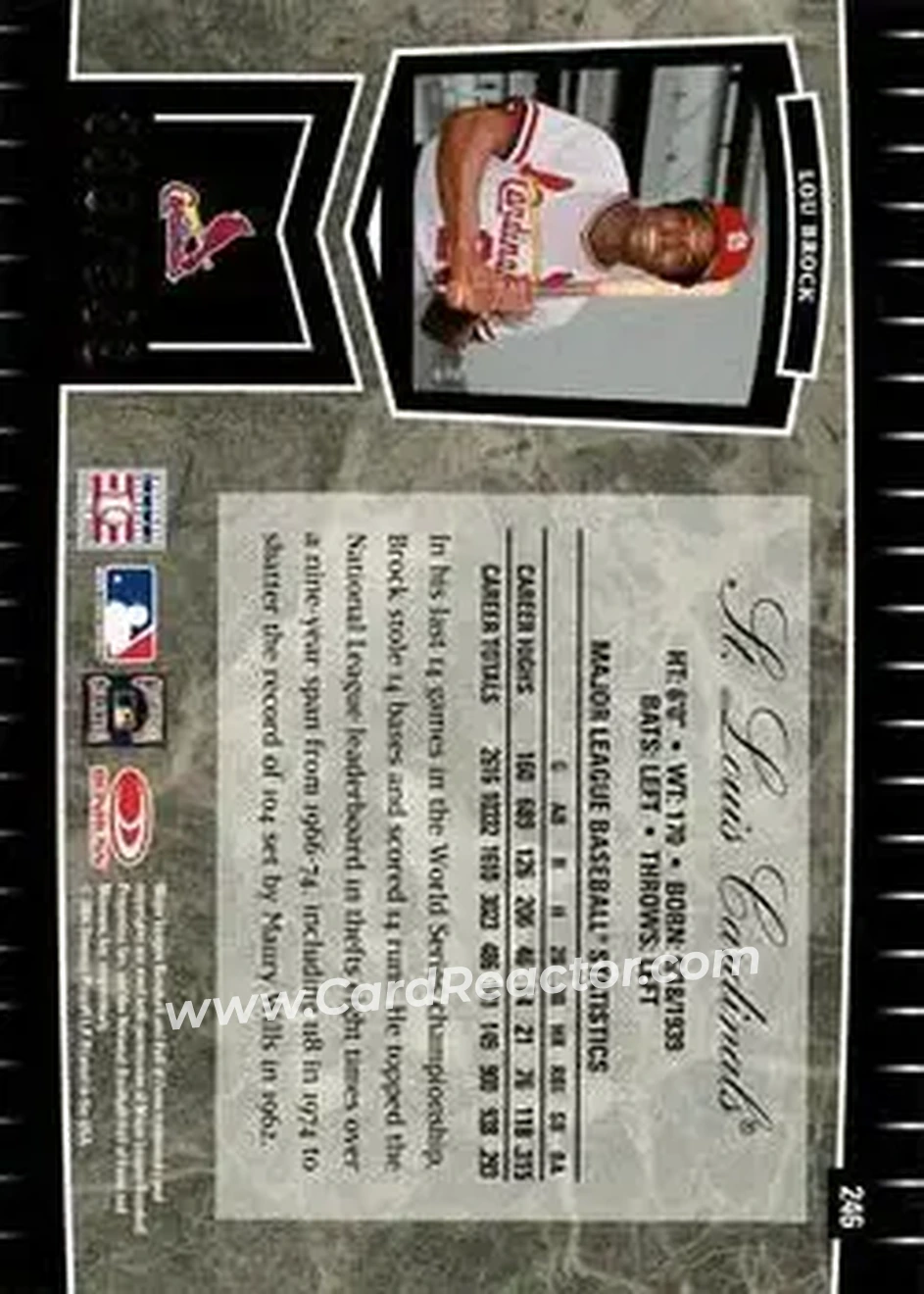 2004 Leaf Certified Cuts #246 - Lou Brock - St. Louis Cardinals - Back