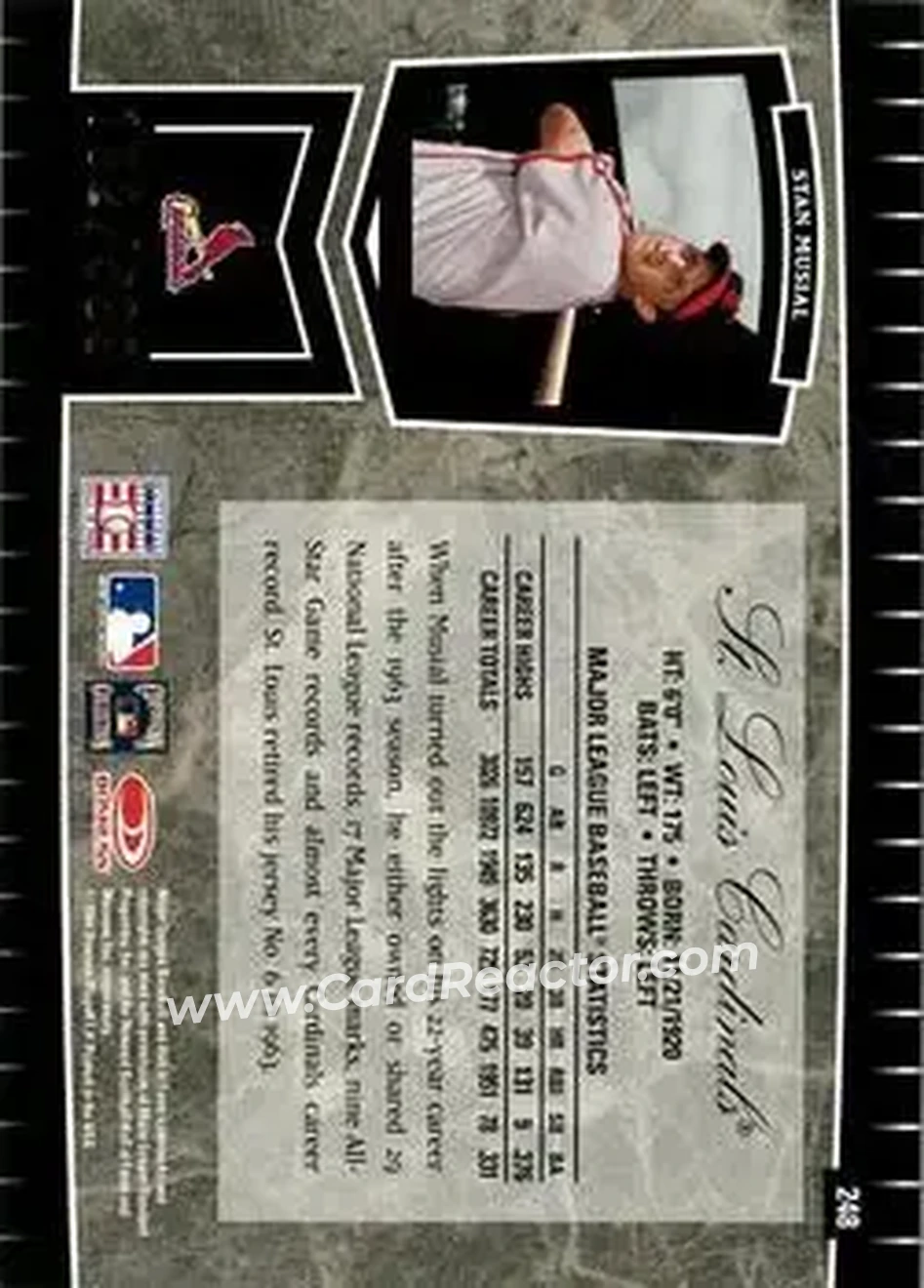 2004 Leaf Certified Cuts #248 - Stan Musial - St. Louis Cardinals - Back
