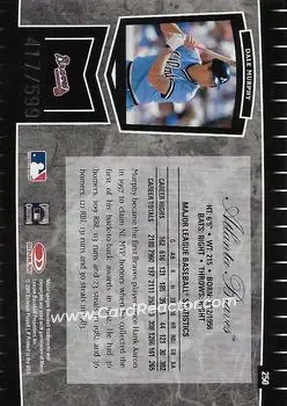 2004 Leaf Certified Cuts #250 - Dale Murphy - Atlanta Braves - Back