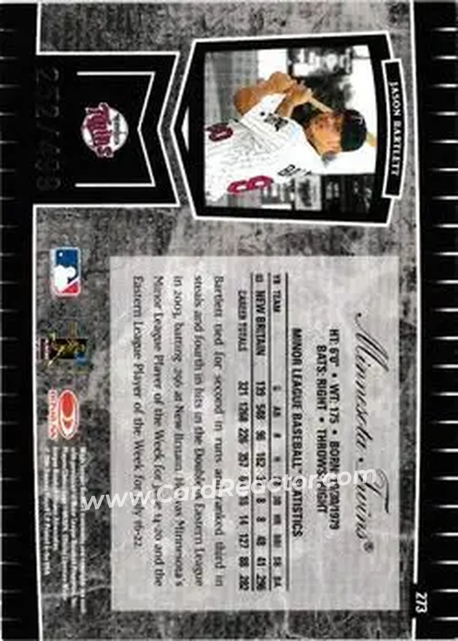 2004 Leaf Certified Cuts #273 - Jason Bartlett - Minnesota Twins - Back