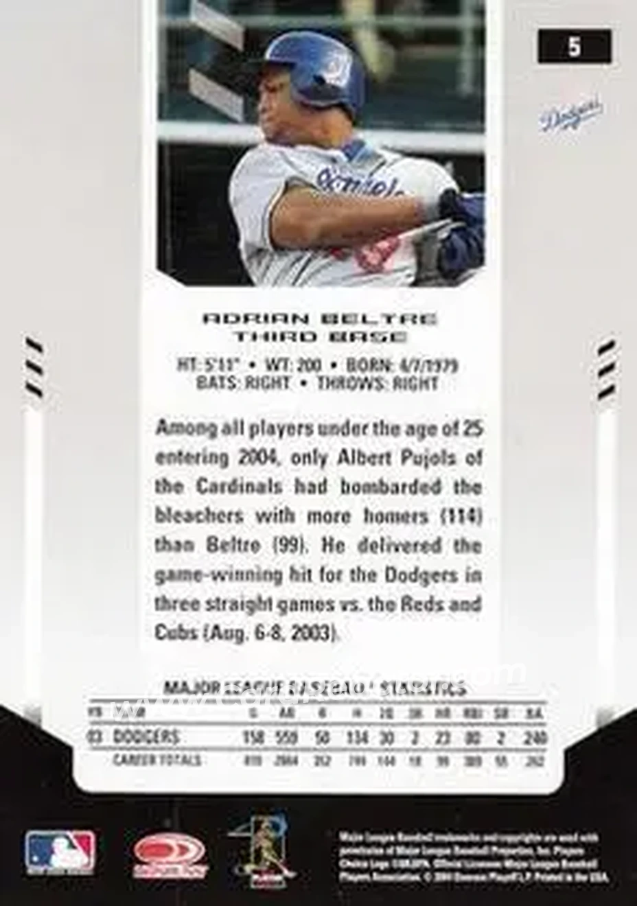 2004 Leaf Certified Materials #5 - Adrian Beltré - Los Angeles Dodgers - Back