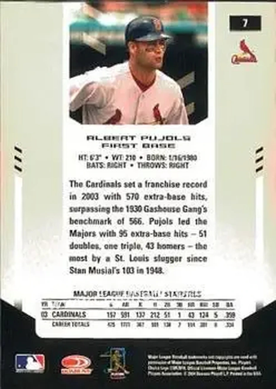 2004 Leaf Certified Materials #7 - Albert Pujols - St. Louis Cardinals - Back