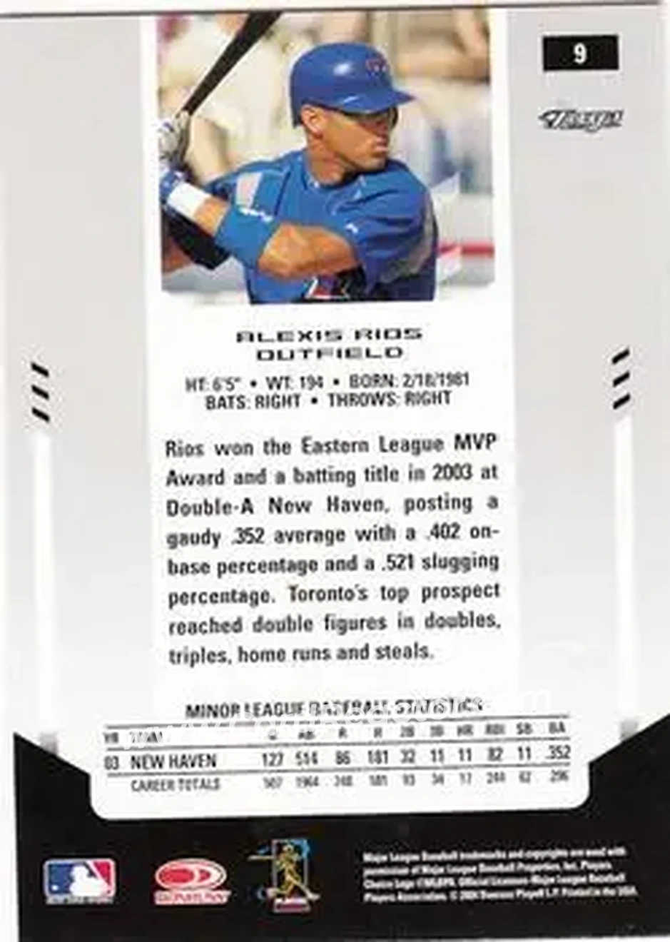 2004 Leaf Certified Materials #9 - Alex Rios - Toronto Blue Jays - Back