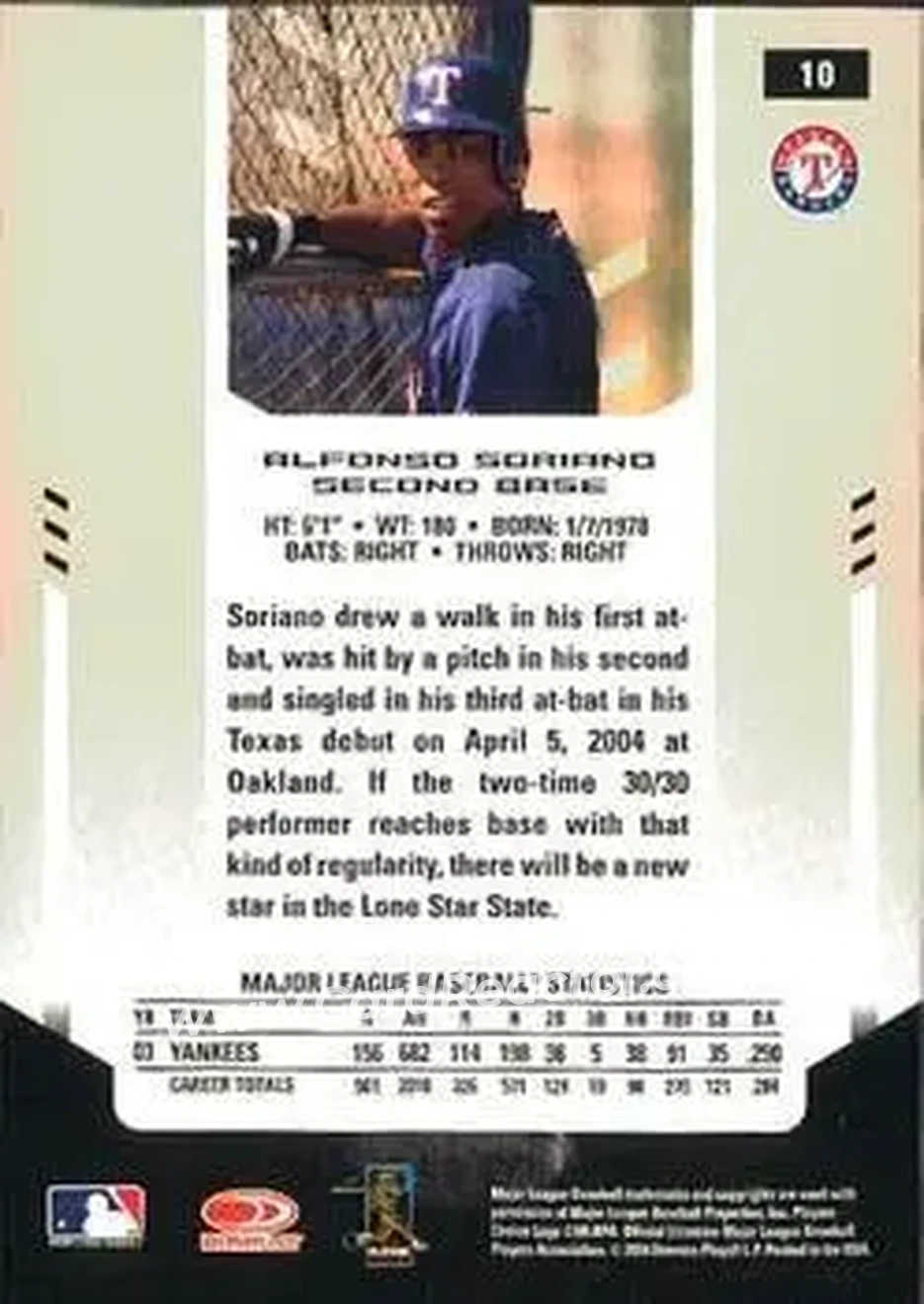 2004 Leaf Certified Materials #10 - Alfonso Soriano - Texas Rangers - Back