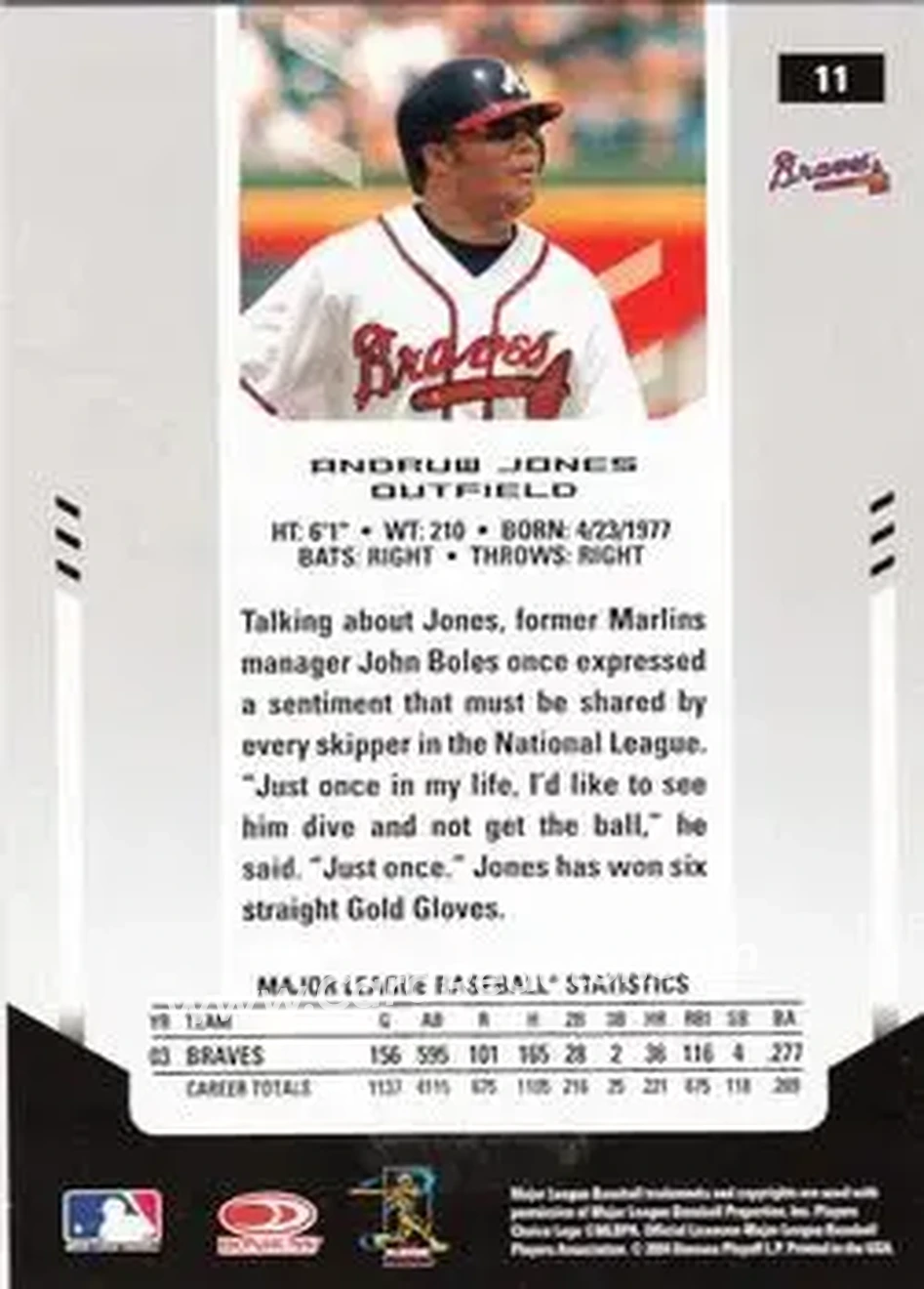 2004 Leaf Certified Materials #11 - Andruw Jones - Atlanta Braves - Back