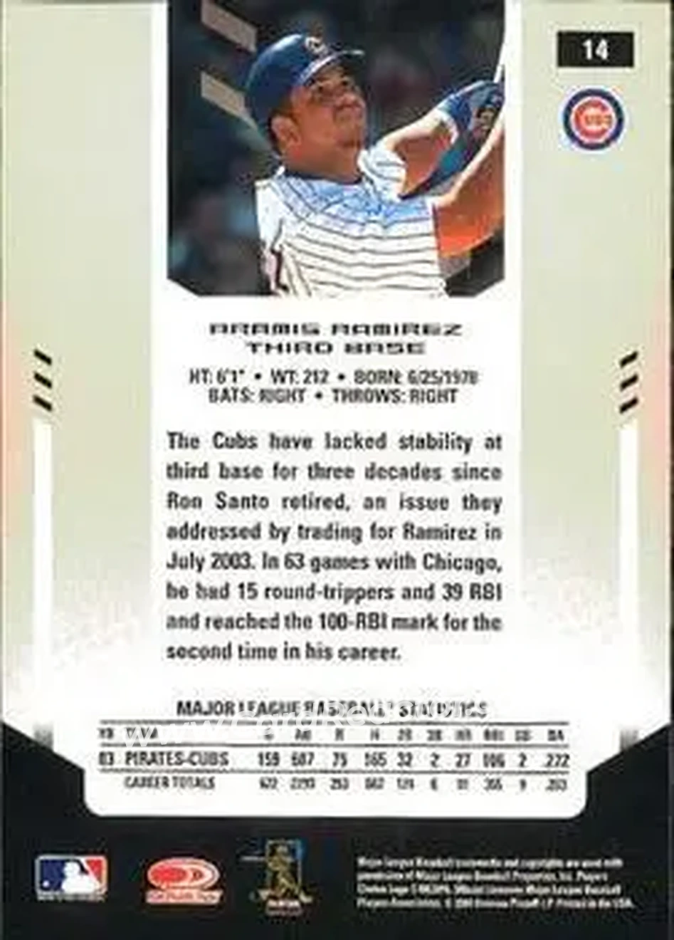 2004 Leaf Certified Materials #14 - Aramis Ramirez - Chicago Cubs - Back