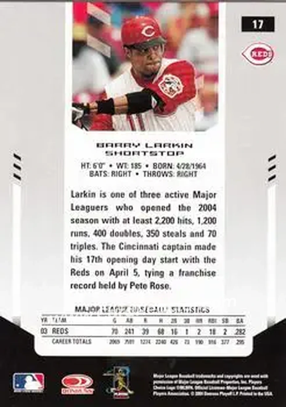 2004 Leaf Certified Materials #17 - Barry Larkin - Cincinnati Reds - Back