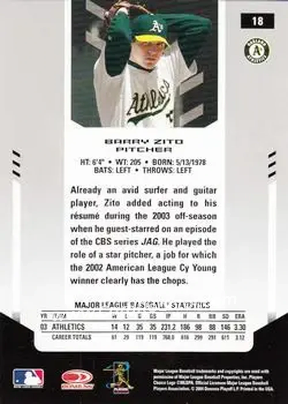 2004 Leaf Certified Materials #18 - Barry Zito - Oakland Athletics - Back