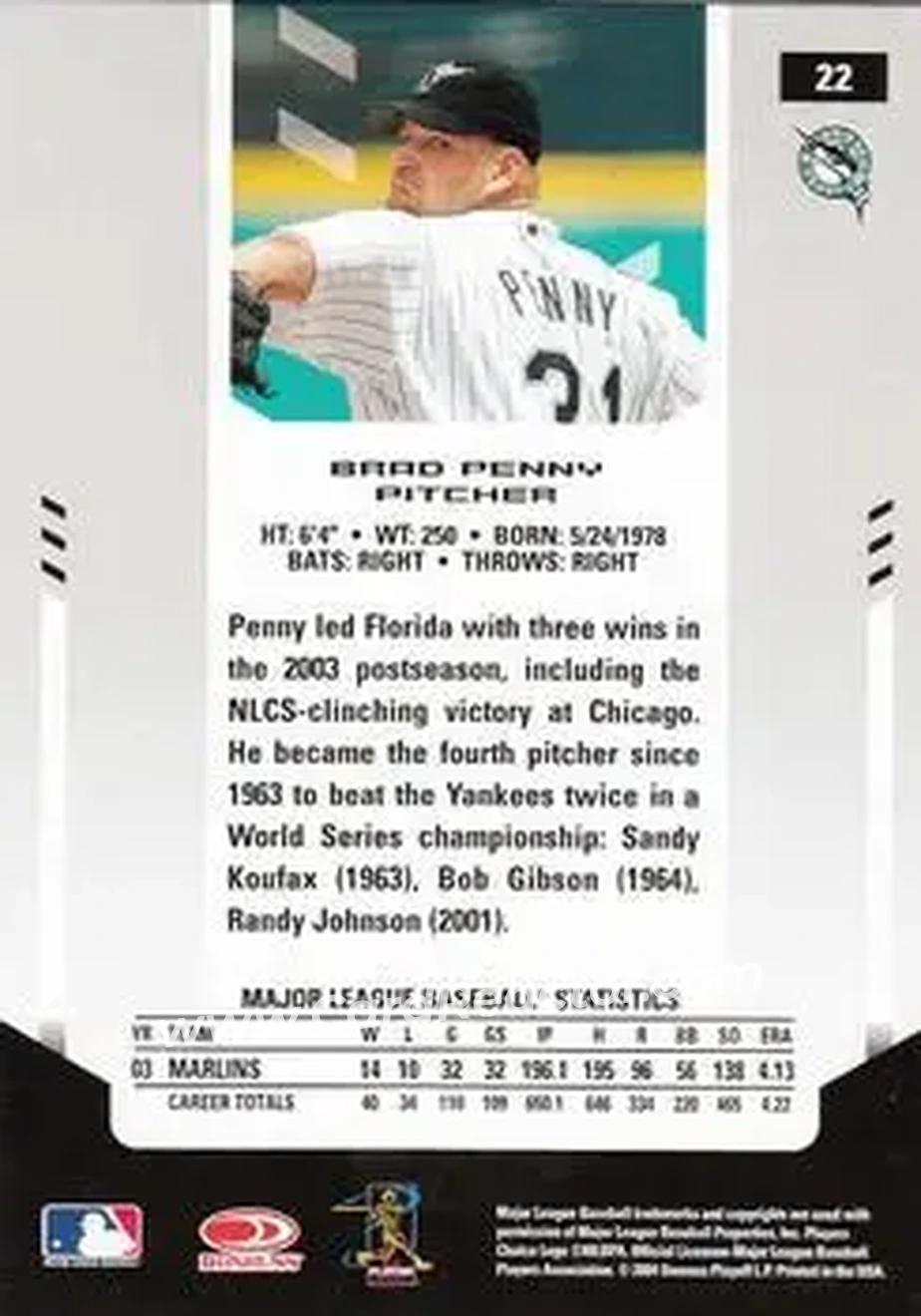 2004 Leaf Certified Materials #22 - Brad Penny - Florida Marlins - Back