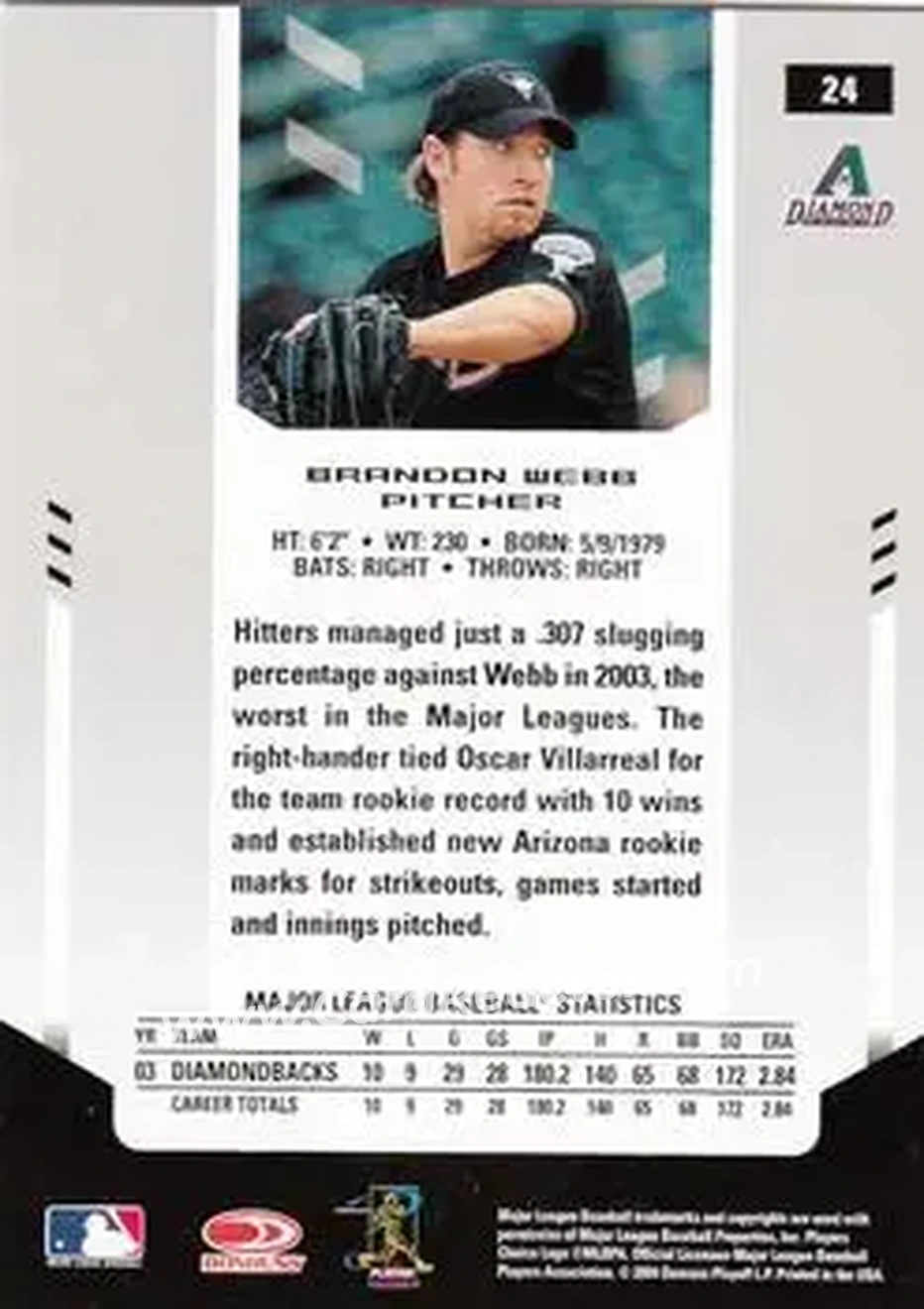 2004 Leaf Certified Materials #24 - Brandon Webb - Arizona Diamondbacks - Back