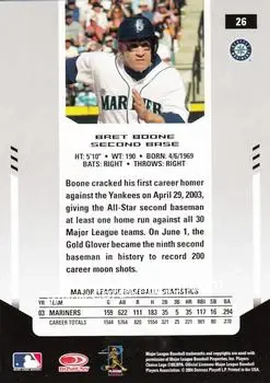 2004 Leaf Certified Materials #26 - Bret Boone - Seattle Mariners - Back
