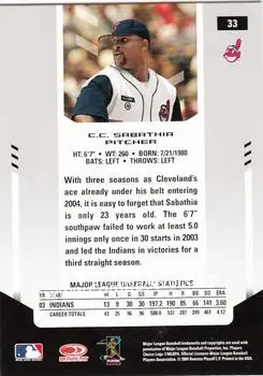 2004 Leaf Certified Materials #33 - CC Sabathia - Cleveland Indians - Back