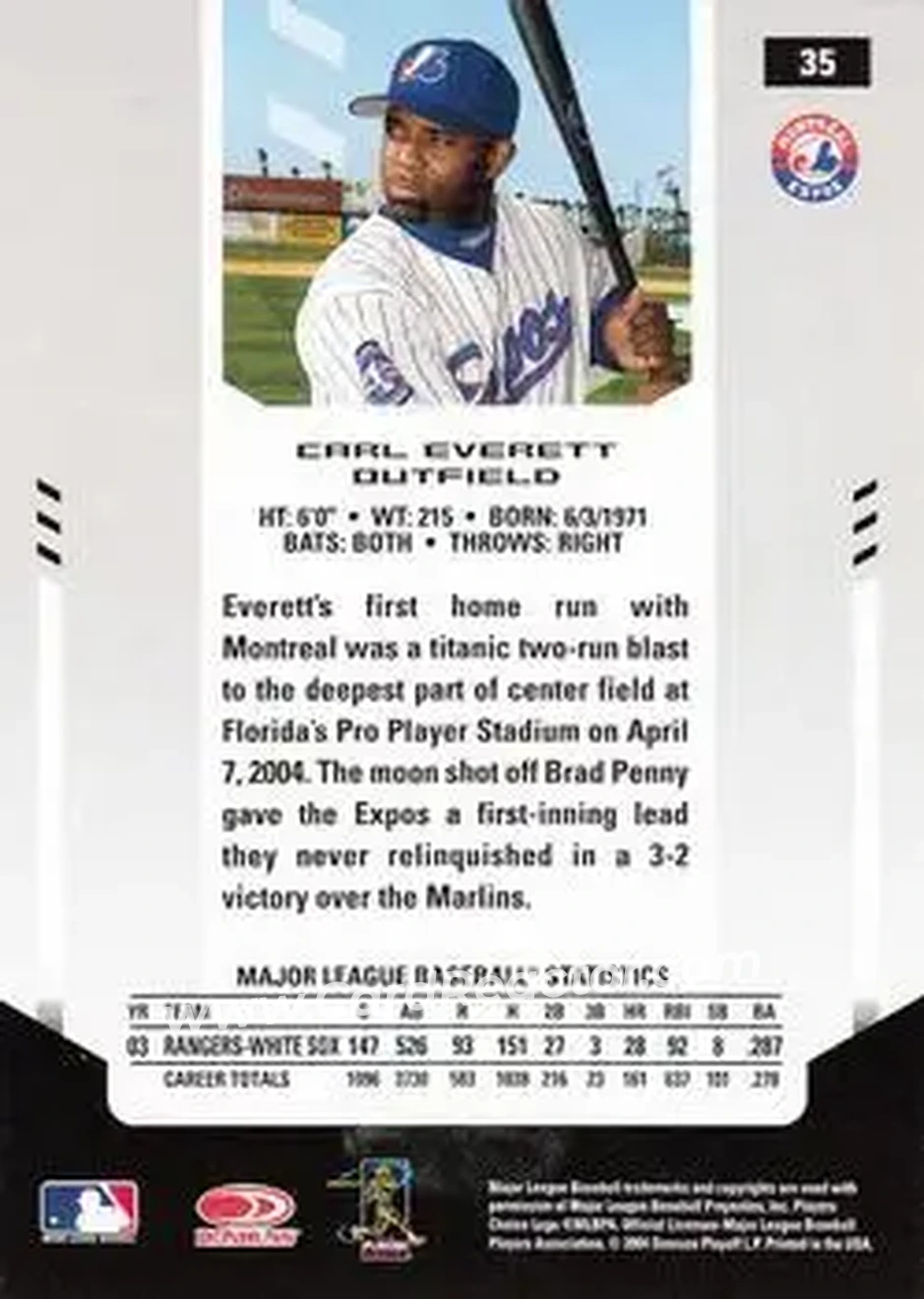 2004 Leaf Certified Materials #35 - Carl Everett - Montreal Expos - Back