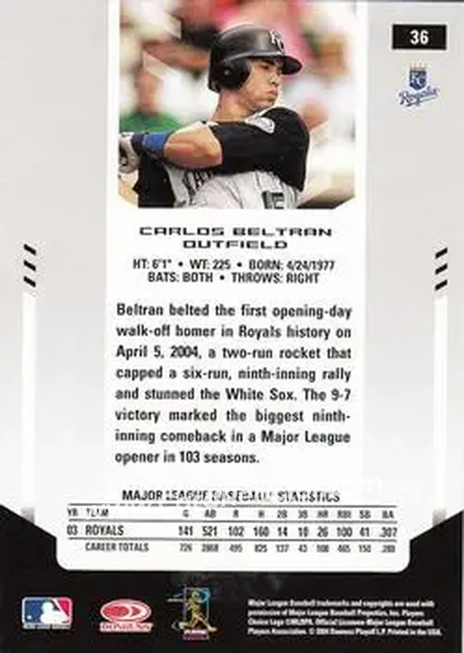 2004 Leaf Certified Materials #36 - Carlos Beltran - Kansas City Royals - Back
