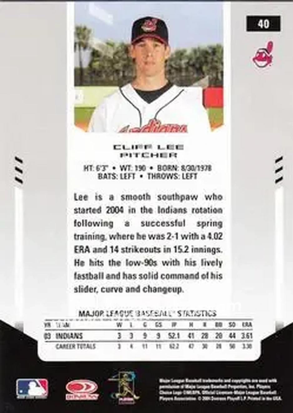 2004 Leaf Certified Materials #40 - Cliff Lee - Cleveland Indians - Back