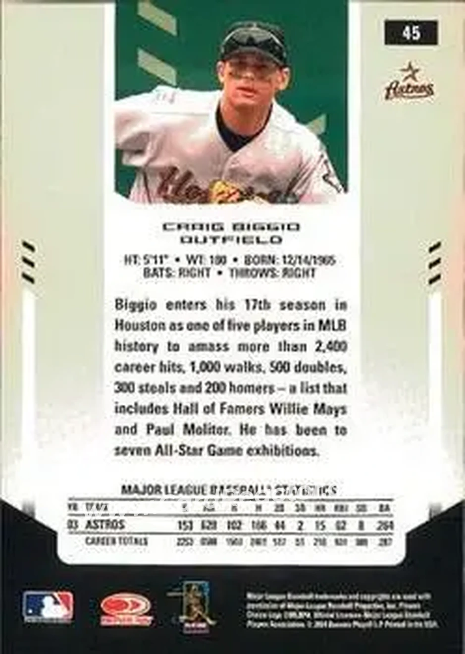 2004 Leaf Certified Materials #45 - Craig Biggio - Houston Astros - Back