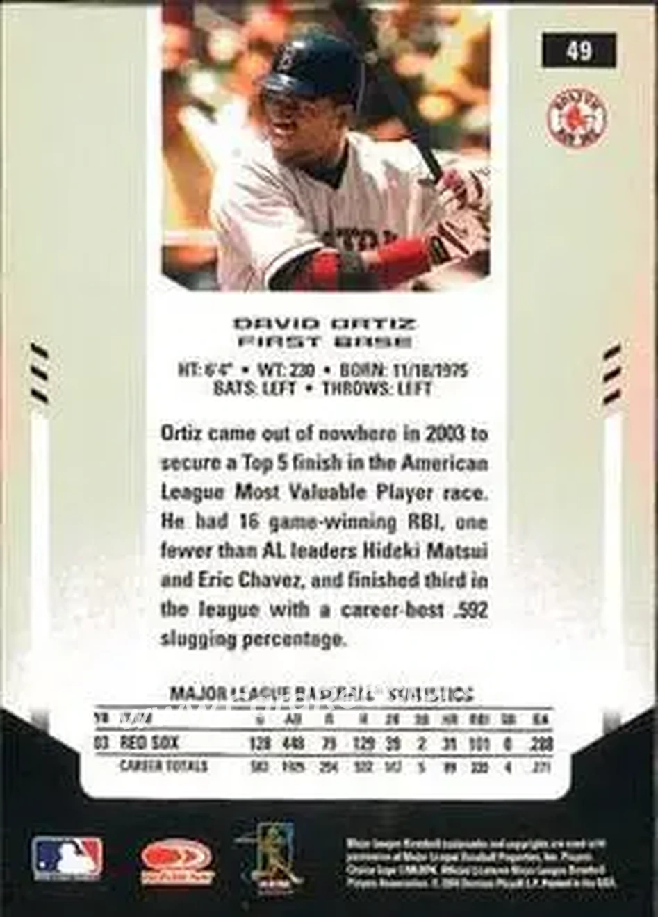2004 Leaf Certified Materials #49 - David Ortiz - Boston Red Sox - Back 2004 Leaf Certified Materials #49 - David Ortiz - Boston Red Sox - Back