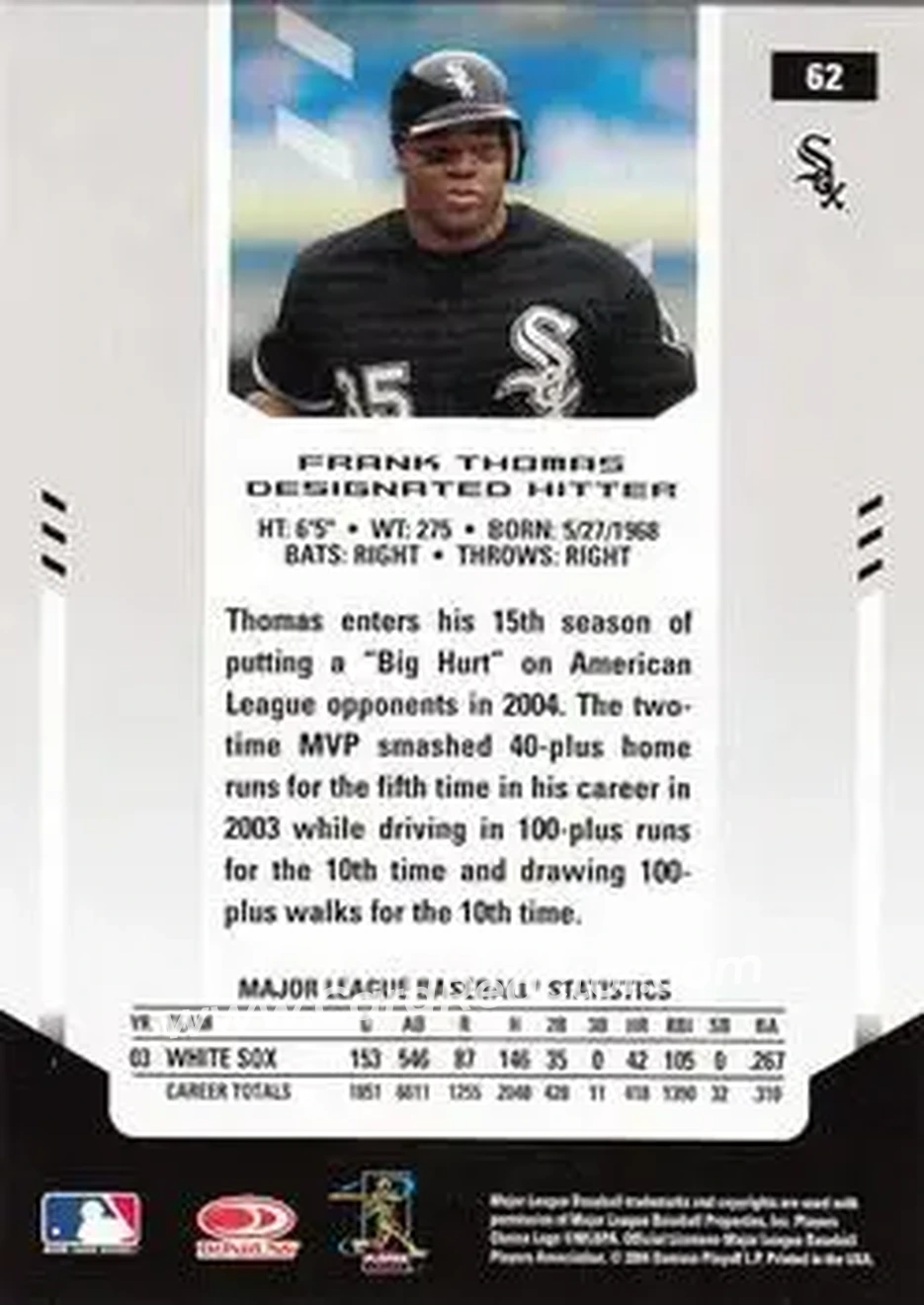 2004 Leaf Certified Materials #62 - Frank Thomas - Chicago White Sox - Back