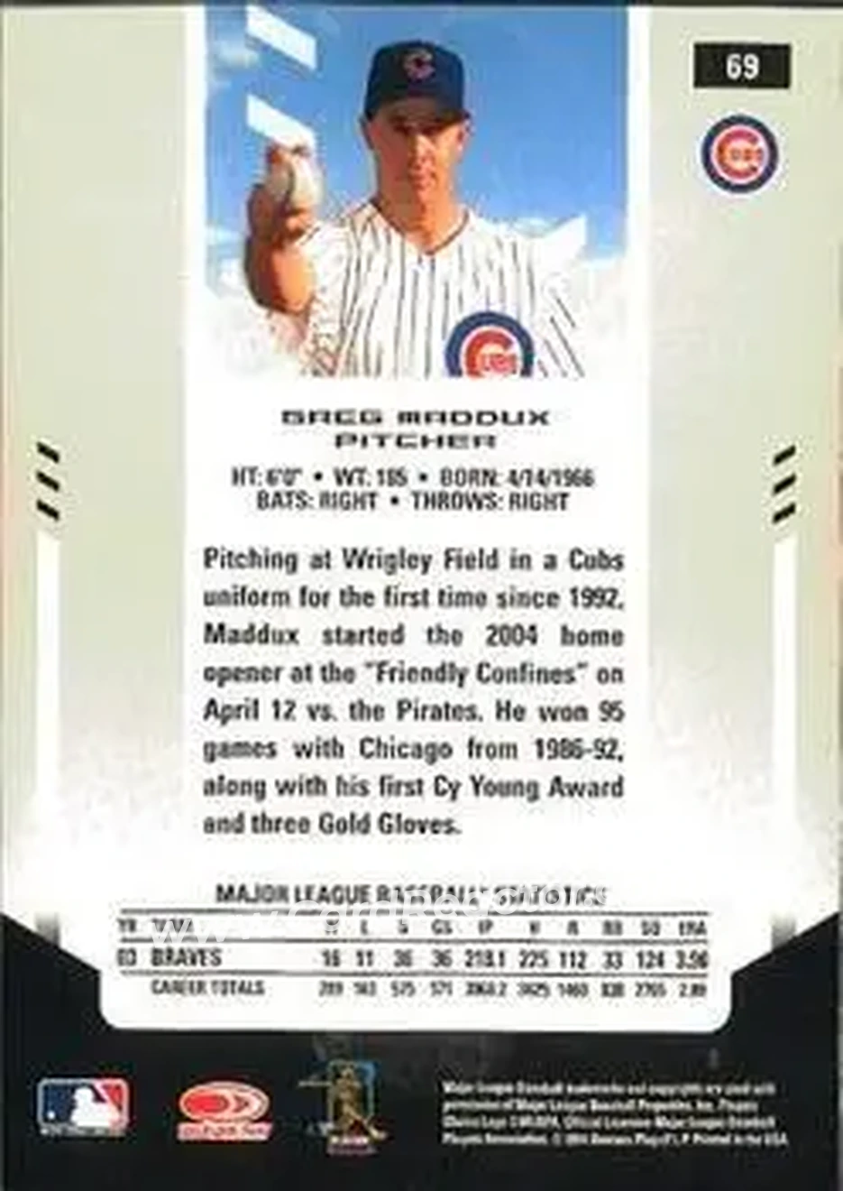 2004 Leaf Certified Materials #69 - Greg Maddux - Chicago Cubs - Back