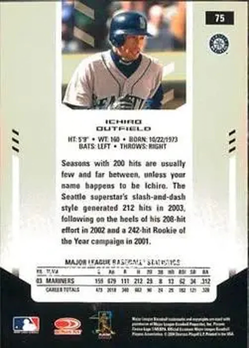 2004 Leaf Certified Materials #75 - Ichiro - Seattle Mariners - Back
