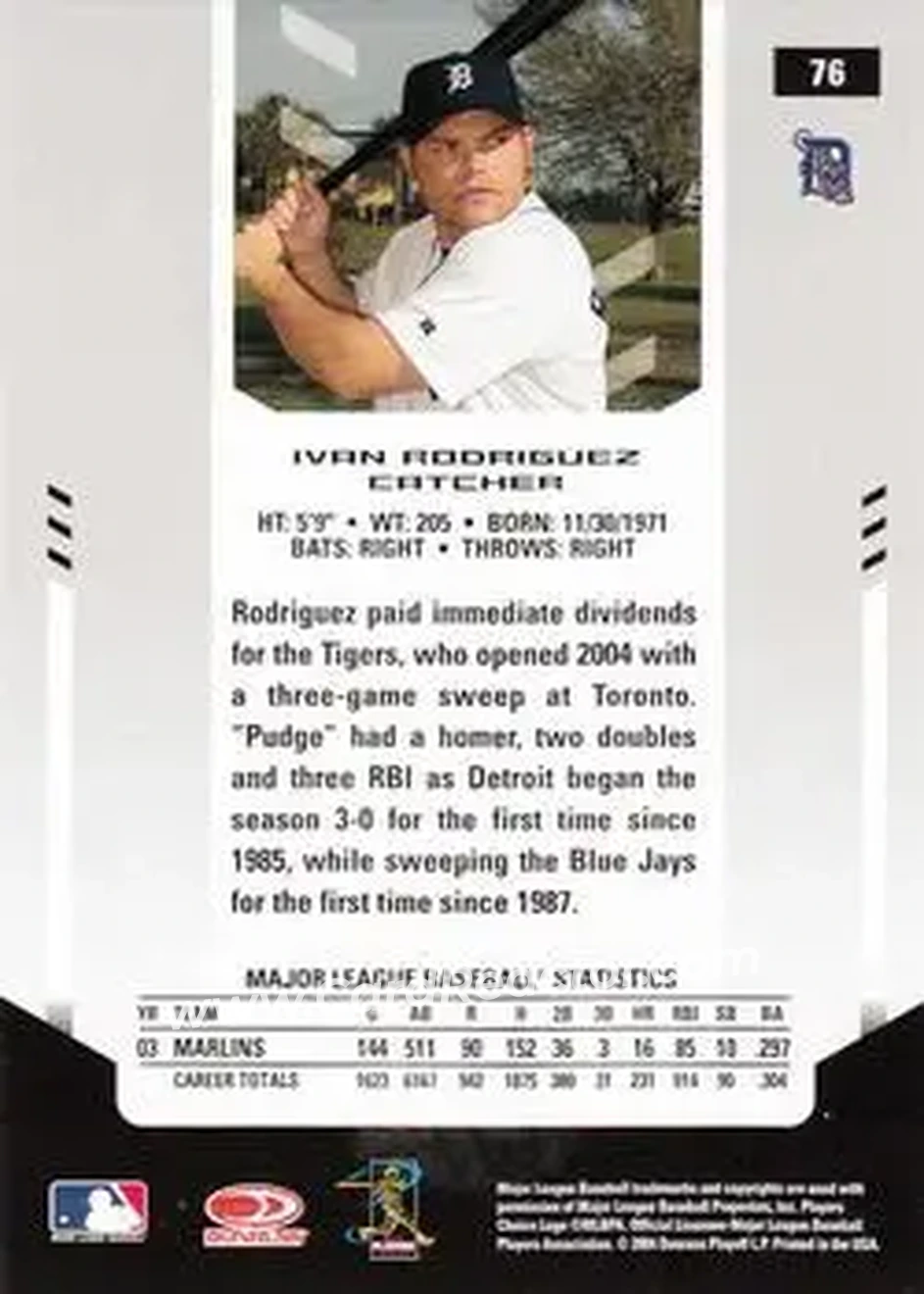 2004 Leaf Certified Materials #76 - Ivan Rodriguez - Detroit Tigers - Back 2004 Leaf Certified Materials #76 - Ivan Rodriguez - Detroit Tigers - Back
