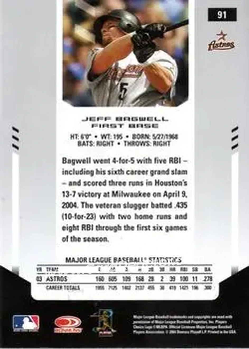 2004 Leaf Certified Materials #91 - Jeff Bagwell - Houston Astros - Back