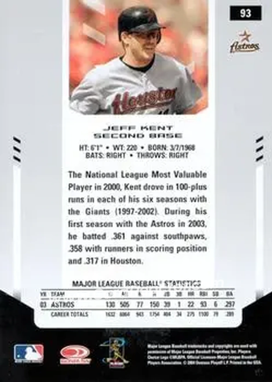 2004 Leaf Certified Materials #93 - Jeff Kent - Houston Astros - Back