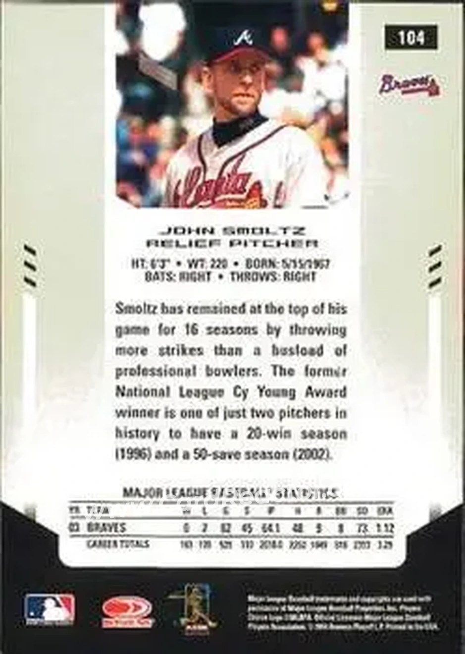2004 Leaf Certified Materials #104 - John Smoltz - Atlanta Braves - Back