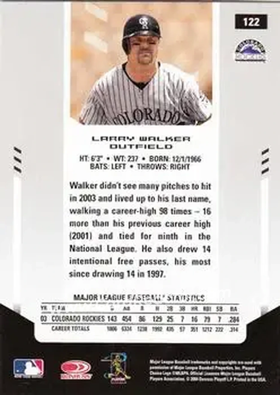 2004 Leaf Certified Materials #122 - Larry Walker - Colorado Rockies - Back