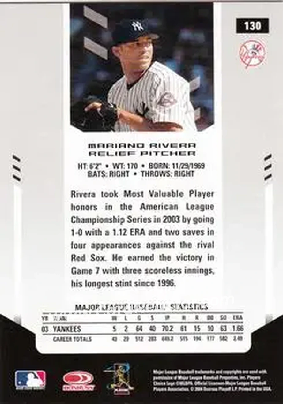 2004 Leaf Certified Materials #130 - Mariano Rivera - New York Yankees - Back