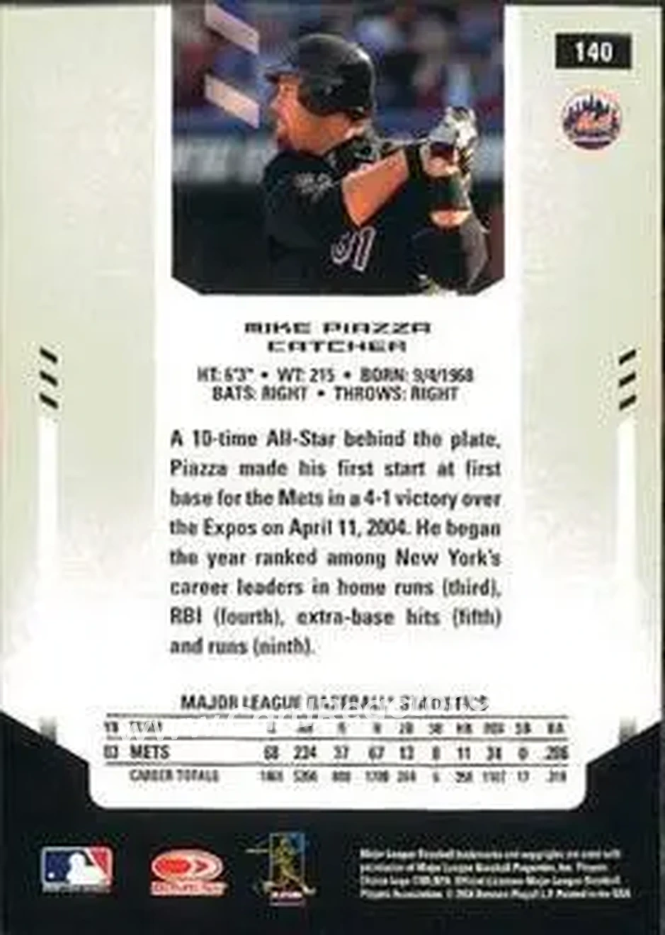 2004 Leaf Certified Materials #140 - Mike Piazza - New York Mets - Back 2004 Leaf Certified Materials #140 - Mike Piazza - New York Mets - Back