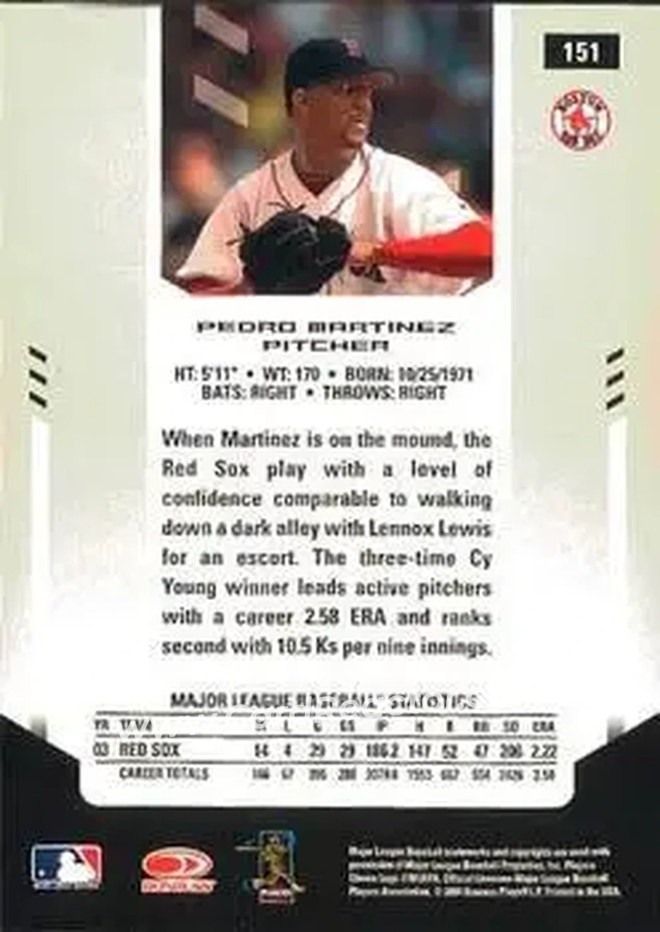 2004 Leaf Certified Materials #151 - Pedro Martinez - Boston Red Sox - Back