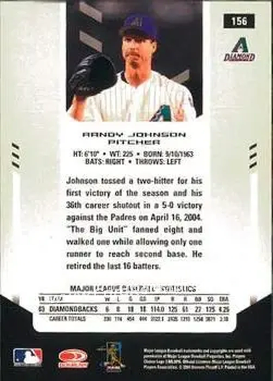 2004 Leaf Certified Materials #156 - Randy Johnson - Arizona Diamondbacks - Back